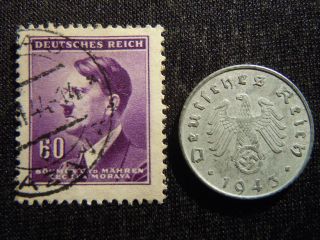 1943 - E - German - Ww2 - 5 - Reichspfennig - Nazi Coin - Swastika,  Hitler - Stamp - Ab - 6531 - Cent photo