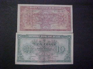 1943 Belgium Paper Money - 5 & 10 Francs Banknote photo