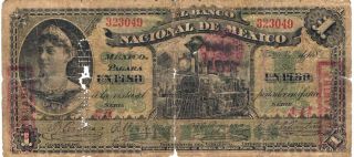 1889 El Banco Nacional De Mexico Un 1 Peso - O/p Chihuahua Mayo 1o.  De 1889 photo