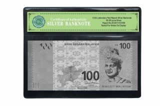 Malaysia Silver Banknote 100 Ringgit 999 Silver Paper Note In Sleeve photo