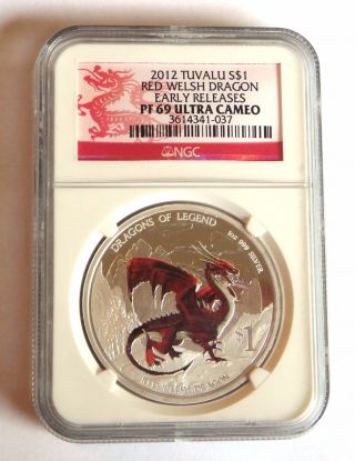 2012 Dragons Of Legend Red Welsh Dragon Silver Coin Ngc Pf69 Ultra Cameo photo