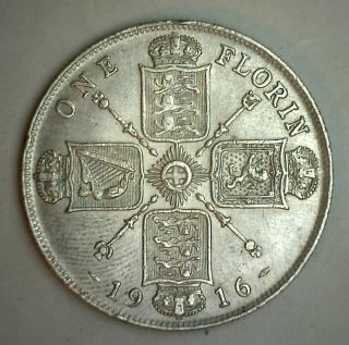1916 Silver British Florin 2 Shilling Uk United Kingdom Coin Yg photo