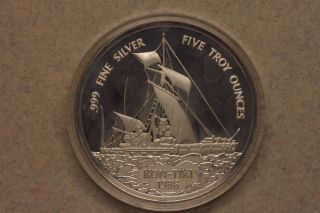1986 Samoa Island $25 Large Proof Silver Coin, .  999 Fine,  Five Troy Ounces, photo