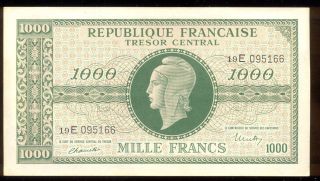 Bucksless 429: France Embossed 1000 Francs 1945 Unc photo