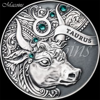 Taurus Gems Of The Zodiac 2014 Belarus 20 Rubles Silver Antique Finish Coin photo