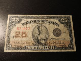 1923 Dominion Of Canada Shinplaster 0.  25 Cents Paper Campbell Clark 679077 photo