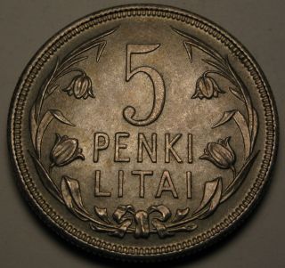 Lithuania 5 Litai 1925 - Silver - Aunc 1622 photo