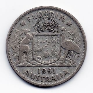 Australia 1951 Florin Circulated Silver Coin photo