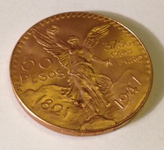 1947 Mexico 50 Pesos 37.  5 Grams Gold Bullion Coin photo