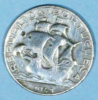 Portugal 2 1/2 Escudos 1943 Fine Silver Coin photo
