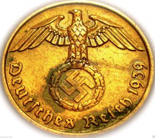 German 3rd Reich - German 1939a 2 Reichspfennig Coin W/ Swastika - World War 2 photo