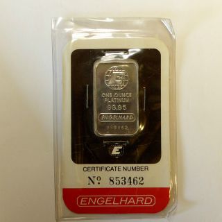 Engelhard 1 Oz.  9995 Fine Platinum Bar In Assay Card photo