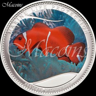 Anemonefish Marine Life Protection 2011 Palau 5$ Silver Proof Coloured Coin photo