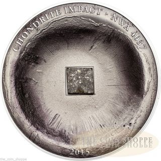 Cook 2015 5$ Chondrite Impact Meteorite Nwa 4037 Antique Finish 1 Oz Silver Coin photo