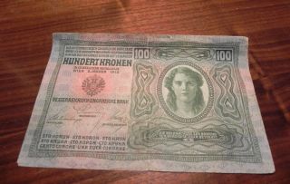 Austria - Hungary - 100 Kronen / Korona 1912 Banknote photo