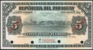 Paraguay 5 Pesos Specimen 1920 P149s Choice Uncirculated photo