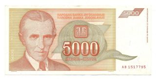Yugoslavia Jugoslawien 5000 Dinara 1993. photo