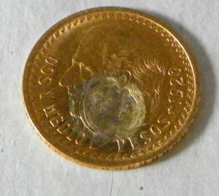 1920 - Mexico 2 1/2 Peso Gold Coin (dos Y Medio) (2.  1 Gms 1/2 Size As Indian Head) photo