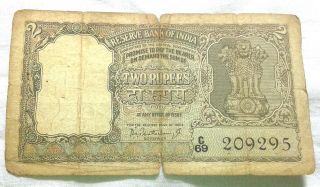 India 2 Rs Green Note Back Side Half Tiger Face.  Sign By Pc Bhattacharya. photo