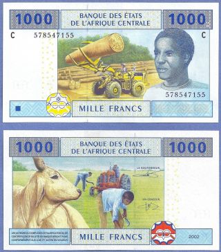 Gem Unc Central African States 1000 Francs 2002 P - 607c Signature Chad photo