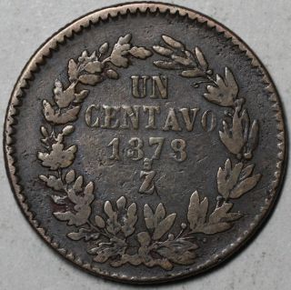 1878 - Zs Large Centavo Mexico (big Copper Centavo) Rare Early Date Coin photo