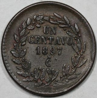 1897 - Cn Mexico Large Copper Centavo Last Culican Issue Coin photo
