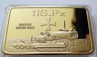 1 Oz Wwii 116th Panzer Windhund Greyhound Division Finished In 24k Gold Art Bar photo