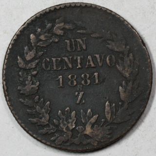 1881 - Zs Large 1 Centavo Mexico Scarce Early Date Coin photo