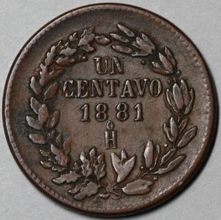 1881 - Ho Scarce Large Centavo Mexico (low Mintage Copper Centavo Hermosillo Coin) photo