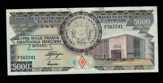Burundi 5000 Francs 1995 F Pick 32d Au Banknote. photo