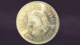 1948 Cinco 5 Pesos Cuauhtemoc Mexico Silver Coin - Unc - Bu - In Capsule photo