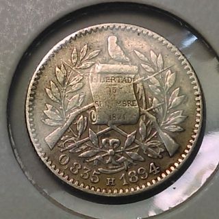 Rare 1894 Guatemala 1/2 Half Real Silver Coin Very Fine photo