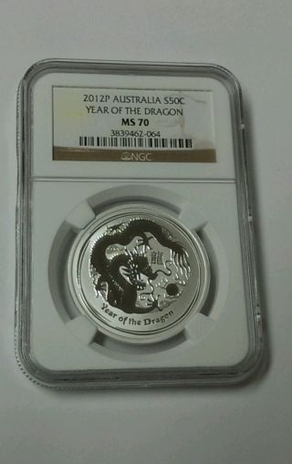 2012 Australia S50c Year Of The Dragon Ngc Ms 70 1/2 Oz Silver Coin photo