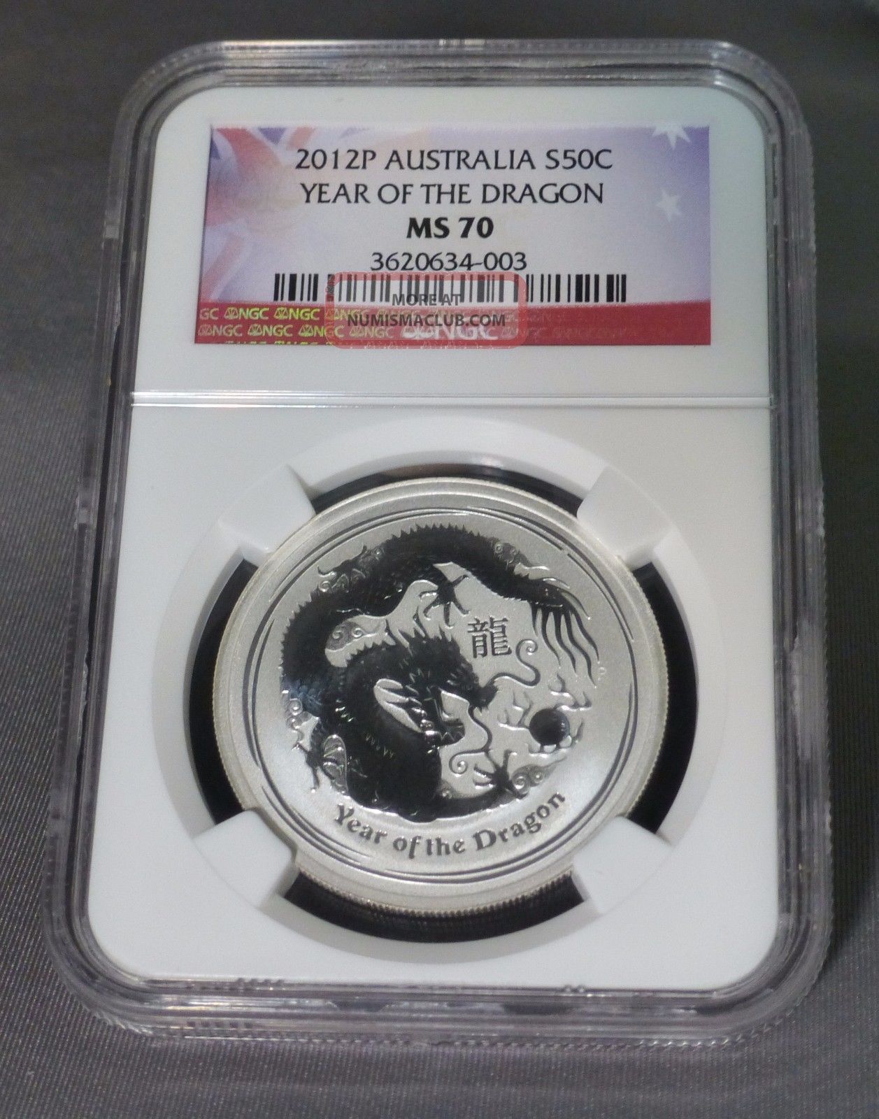2012 P Australia 1/2oz Silver 50 Cents Year Of The Dragon Ngc Ms70 Australia photo