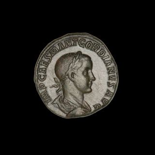 Ancient Roman Sestertius Coin Of Emperor Gordian Iii - 238 Ad photo