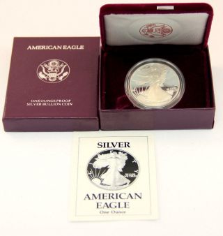 1990 - S $1 Proof American Silver Eagle Complete Box And Papers photo