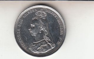 Sharp 1887 Queen Victoria Sterling Silver Shilling British Coin photo