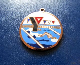 Ymca Ywca Swimming Painted Copper Medallion Medal photo