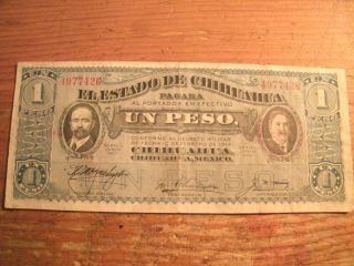 1915 Un Peso El Estado De Chihuahua Note photo