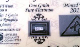Acb Platinum Solid Bullion Minted 1grain Pt Bar 99.  9 Pure W/certificate photo