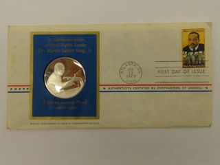 Vtg Dr Martin Luther King Jr Le Proof Sterling Silver Medal W/ 1979 Fdc Stamp photo