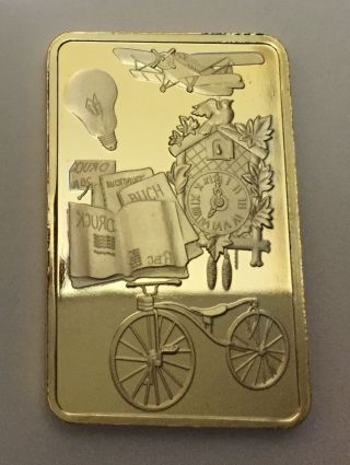 1 Oz German Deutsche Famous Inventions Finished In 24k Gold Collector Bar Rare photo