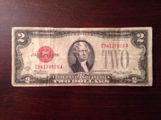 Old Vintage 1928 Two Dollar Bill $2 Red Seal United States Currency Note photo