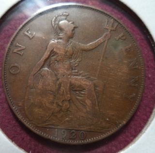 Great Britain - 1920 Circulated - One Penny - Post Ww I - 3003 photo
