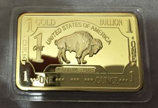1 Oz United States Of America Buffalo Finished In 24k Gold Collector Art Bar photo
