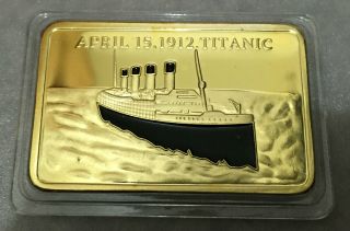 1 Oz In Memory Of Tragedy Of The Titanic April,  15,  1920 Finished In 24k Gold Bar photo