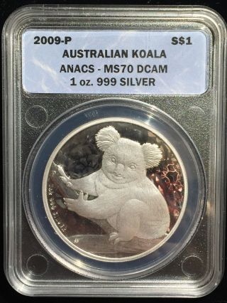 2009 - P Australia Koala - Anacs Ms 70 Dcam - 1 Oz.  999 Silver Coin - P photo