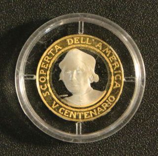 Bimetallic Christopher Columbus Medal - 7.  46 Gr.  950 Platinum,  8.  90 Gr.  917 Gold photo