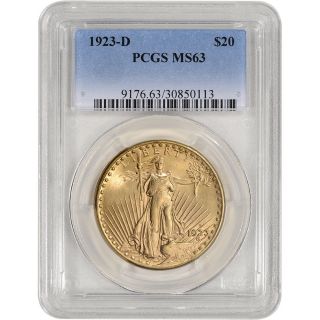 1923 - D Us Gold $20 Saint - Gaudens Double Eagle - Pcgs Ms63 photo