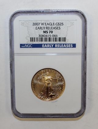 2007 - W $25 Gold Eagle 1/2 Oz Ngc Ms70 Early Releases photo
